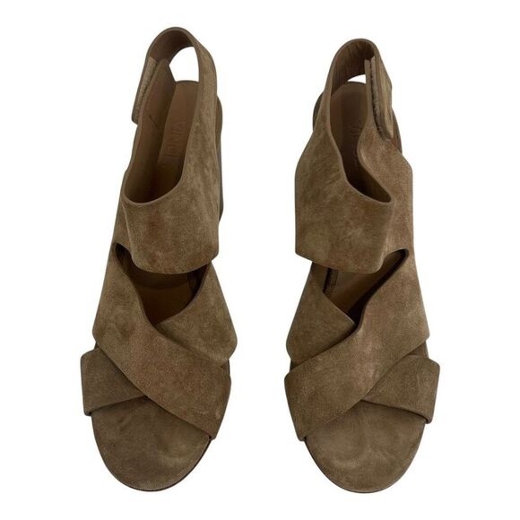 Vince Womens Size 8.5 Tan Suede Criss Cross Sling Back Heels Minimalist Neutral - Picture 4 of 8